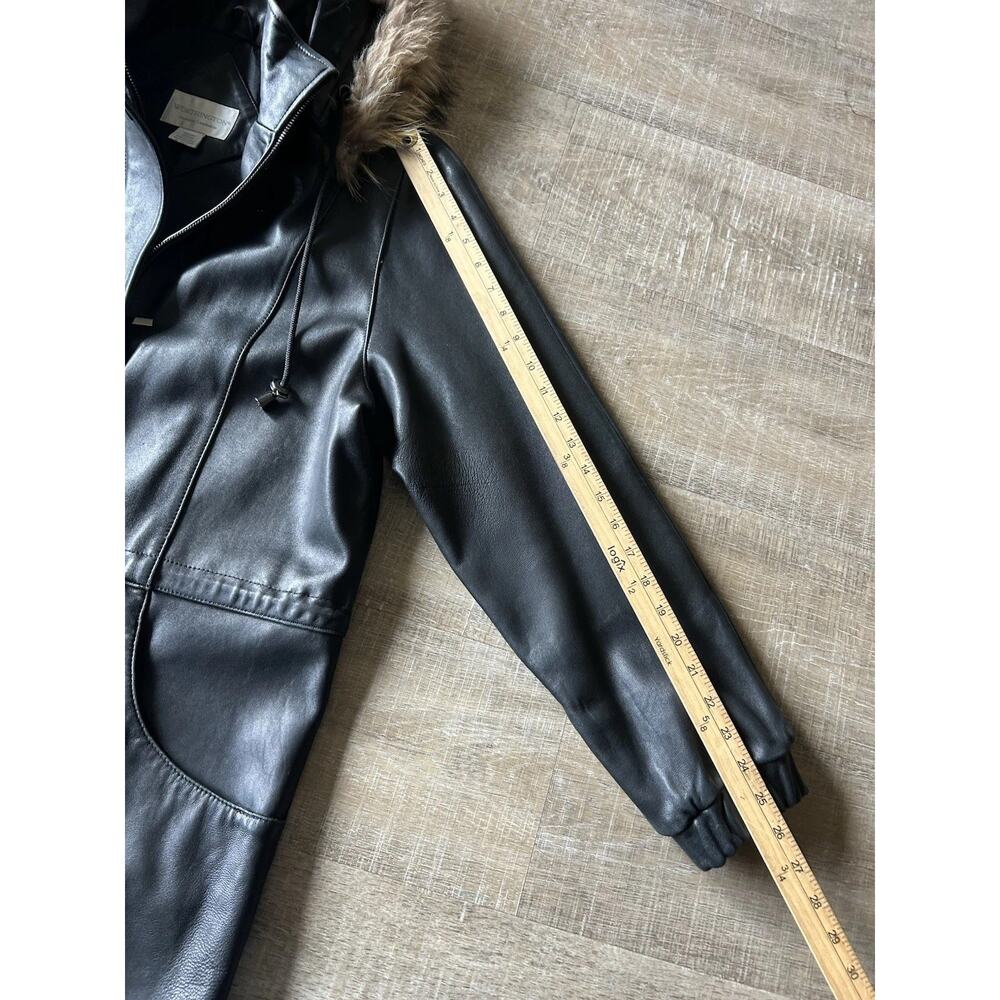 Vintage Worthington Lambskin Leather Parka Women M Raccoon Fur Hood Black Y2K - Picture 14 of 16